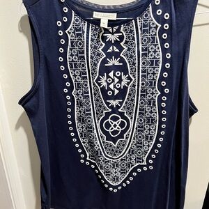 Dana Buchman Blue and White Graphic Sleeveless Tank Top